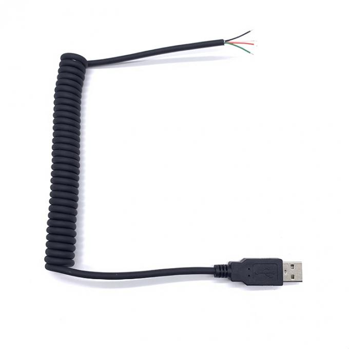 Coiled Spring Wire USB to Open 4 Tinned Bare Wires End Cable 5