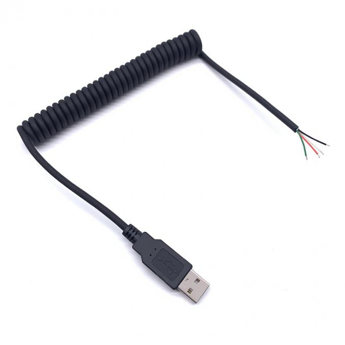 Coiled Spring Wire USB to Open 4 Tinned Bare Wires End Cable 6