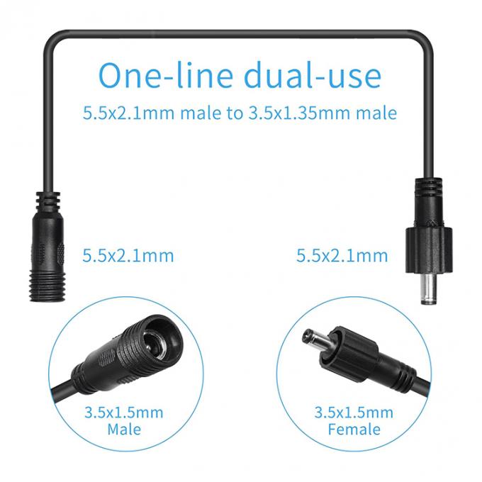 Waterproof Male to Female DC Jack 5.5x2.1mm 5.5x2.5mm 3.5x1.35mm Power Extension Cable for LED Light 2