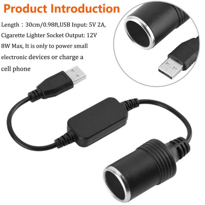 USB A  Male to 12v Car Cigarette Lighter Socket Female Power Converter Cable 3