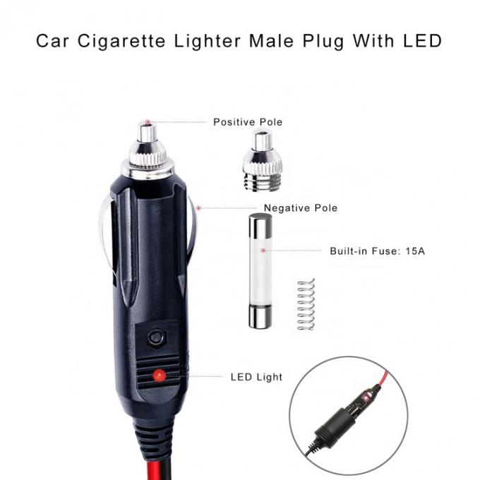 12V 24V 15A Fuse Car Cigarette Lighter Male Plug with Lead Tinned Wire 2