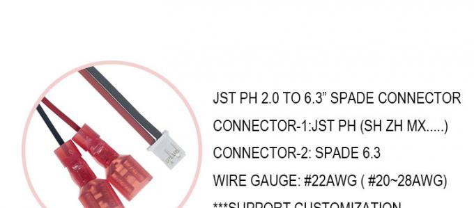 Custom JST PH SH ZH XH MX 2 3 4 5 6 7 8 Pin Connector to 6.3mm Spade Terminal Cable 0