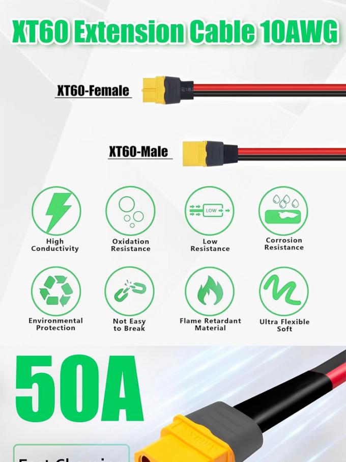 10AWG 12AWG Male to Female XT60 XT60H Connector Extension Adapter Cable for RC Battery Power Station Solar Panel 2