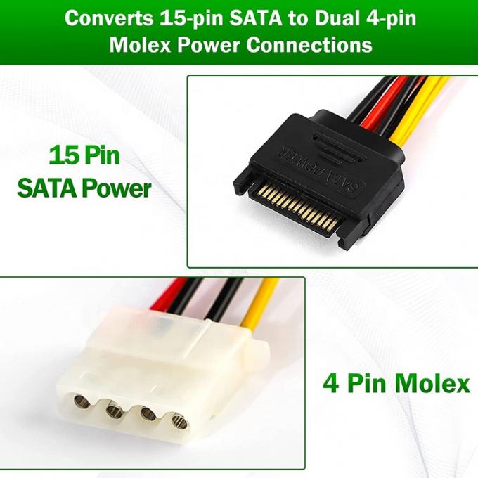 Sata 15 Pin Male to Dual Molex 4 Pin Lp4 IDE Female Hard Drive Power Y Adapter Converter Cable  for HDD SSD 1