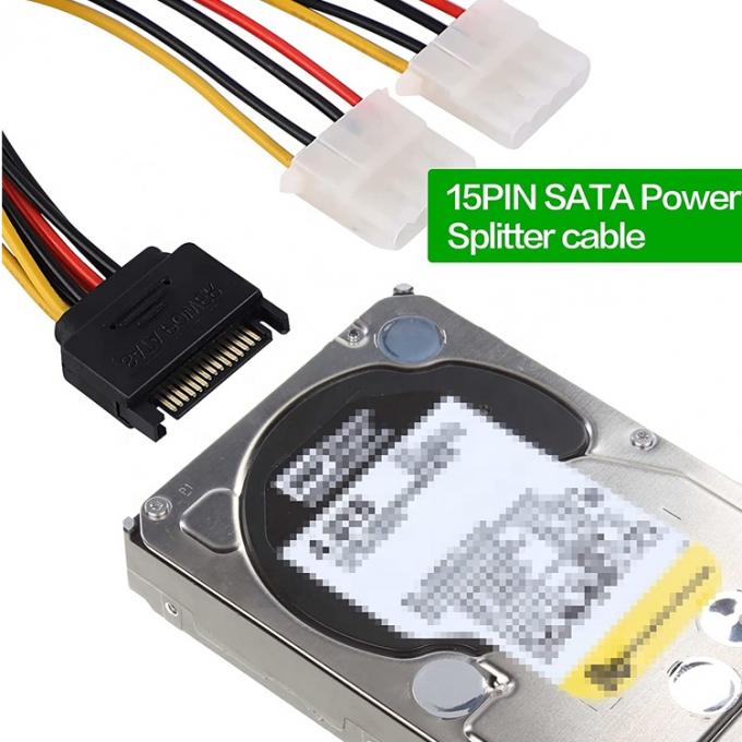 Sata 15 Pin Male to Dual Molex 4 Pin Lp4 IDE Female Hard Drive Power Y Adapter Converter Cable  for HDD SSD 5