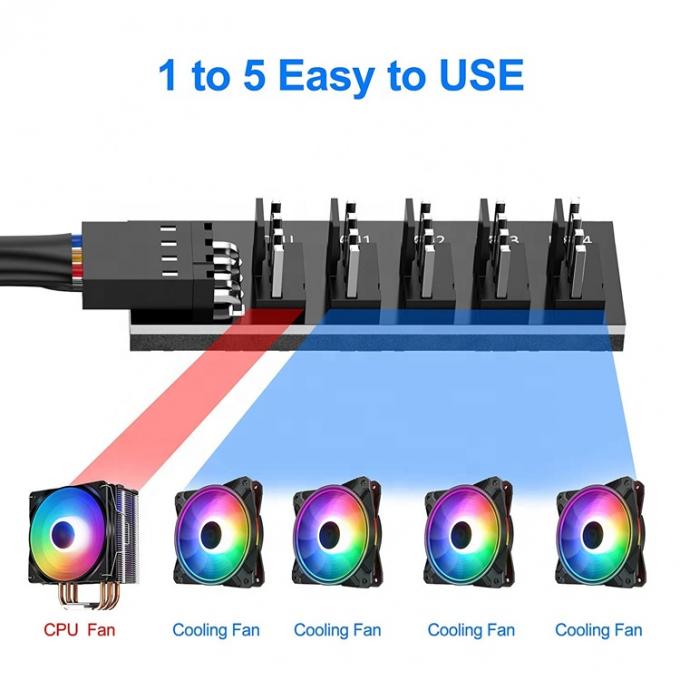 1 to 5 Ways 4 Pin Splitter PWM PC Fan Hub Power Supply Cable for ATX Computer Case 4 Pin and 3 Pin Cooling Fans 2