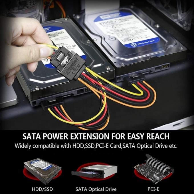 Male to Female Data Sata 15 Pin Power Y Splitter Cable for Computer  HDD SSD PC Case 0