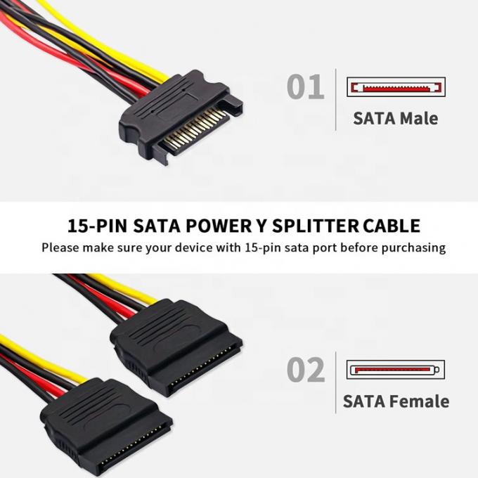 Male to Female Data Sata 15 Pin Power Y Splitter Cable for Computer  HDD SSD PC Case 3