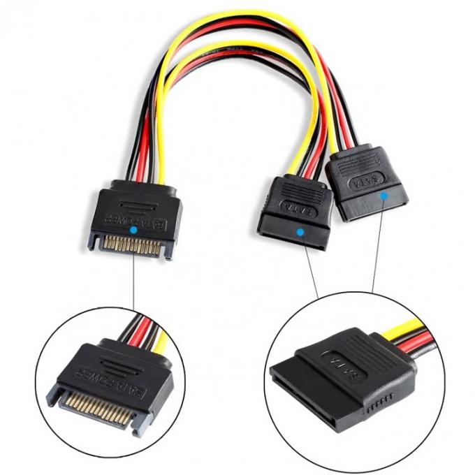 Male to Female Data Sata 15 Pin Power Y Splitter Cable for Computer  HDD SSD PC Case 2