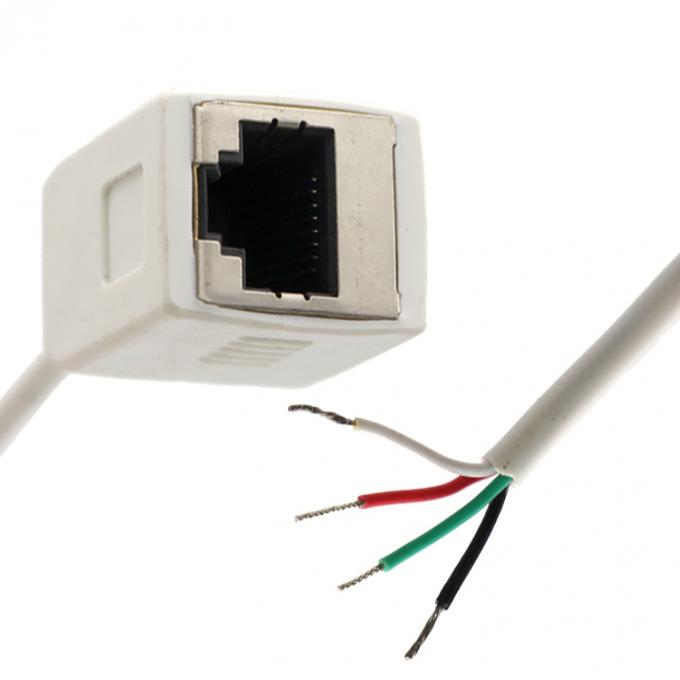 Customization White Female RJ45 Socket To Open Tinned Soldering 4 Wires Bare End  Pigtail Cable 0