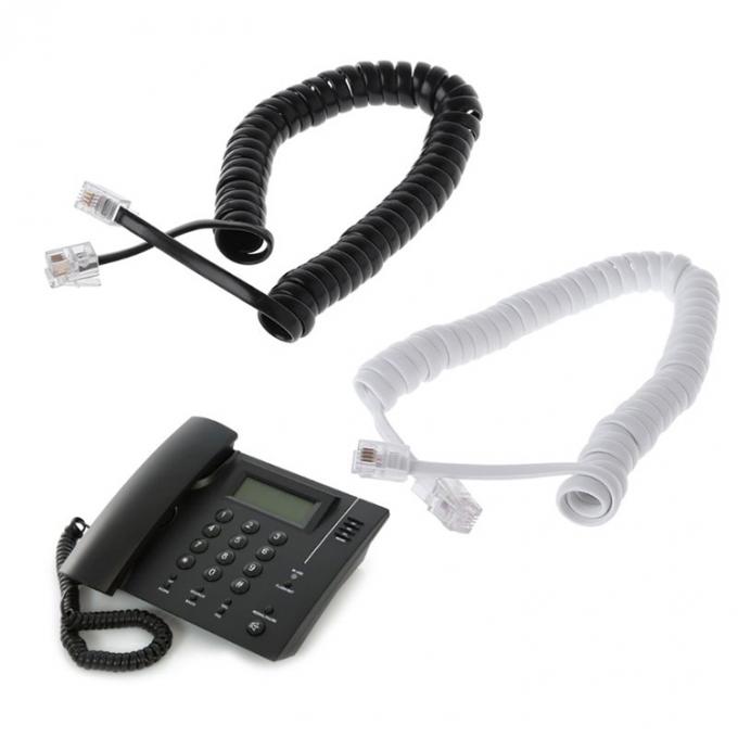 Coiled Spring RJ9 4P4C RJ11 Black White Spiral Flat Cat3 ADSL Telephone Cable 6