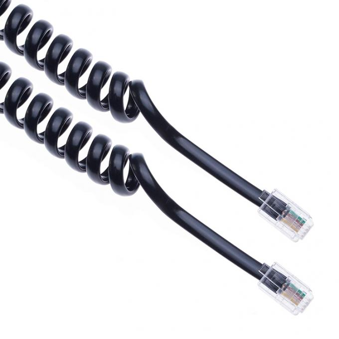 Coiled Spring RJ9 4P4C RJ11 Black White Spiral Flat Cat3 ADSL Telephone Cable 4