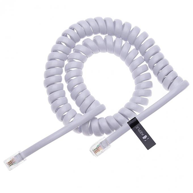 Coiled Spring RJ9 4P4C RJ11 Black White Spiral Flat Cat3 ADSL Telephone Cable 5