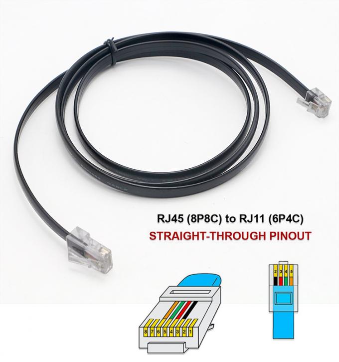 Custom Black RJ45 8P8C to DSL RJ11 6P4C Telephone Modem Wan Cable 3