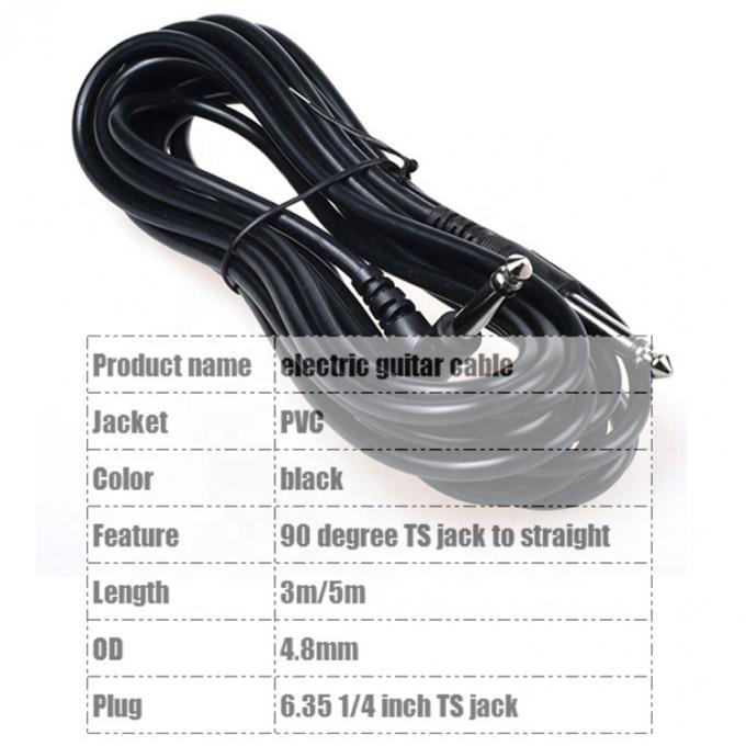 1M 3M 5M Durable 90 Degree Angle to Straight 6.35mm 1/4 TS Jack Instrument Patch Guitar Cable 1