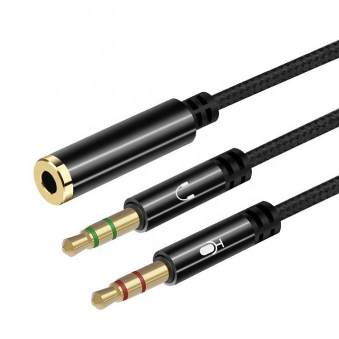 High Quality Nylon Braided Splitter 1 Female to 2 Male Headset 3.5mm Jack Audio Mic Cable for Phone 0