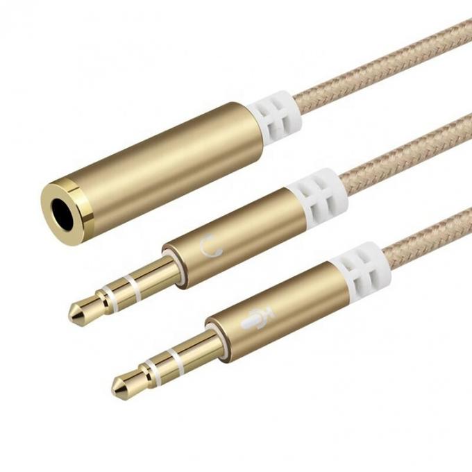 High Quality Nylon Braided Splitter 1 Female to 2 Male Headset 3.5mm Jack Audio Mic Cable for Phone 2