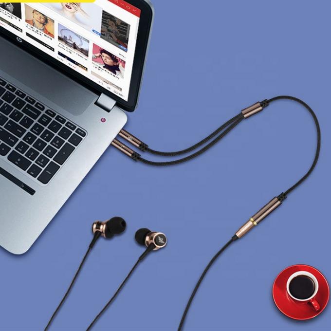 High Quality Nylon Braided Splitter 1 Female to 2 Male Headset 3.5mm Jack Audio Mic Cable for Phone 4
