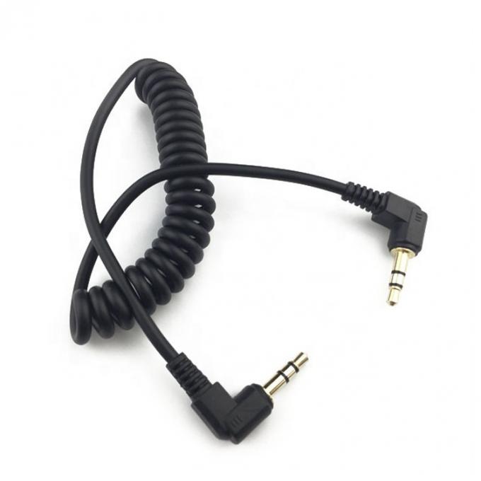Coiled Spring Male To Male 90 Degree Right Angle 3.5mm Jack to 3.5mm Jack TRS Stereo Audio Cable 0