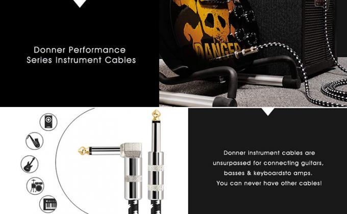 3M Right Angle Braided Metal 6.35mm 1/4 TS Jack Audio Electric Guitar Effect Instrument Bass Amp Patch Lead Cable 7