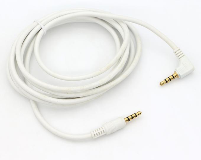 Custom White Gold Connector Male To Male Right Angle 3.5mm Jack TRRS Plug Stereo Audio Cable 4