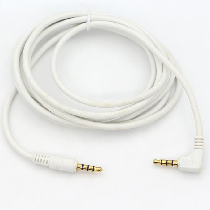 Custom White Gold Connector Male To Male Right Angle 3.5mm Jack TRRS Plug Stereo Audio Cable 5