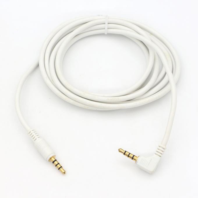 Custom White Gold Connector Male To Male Right Angle 3.5mm Jack TRRS Plug Stereo Audio Cable 6