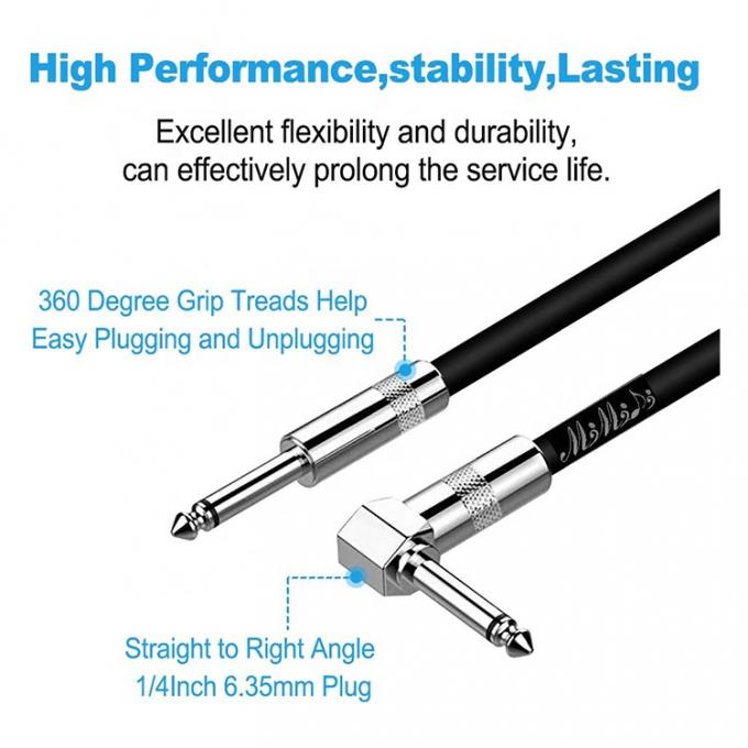 Durable Braided Right Angle to Straight 3M 10FT 1/4 inch TS Jack Music Instrument Electric Guitar Cable 3