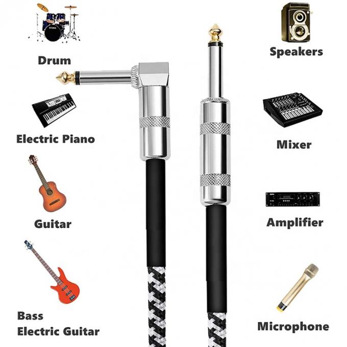 Durable Braided Right Angle to Straight 3M 10FT 1/4 inch TS Jack Music Instrument Electric Guitar Cable 0