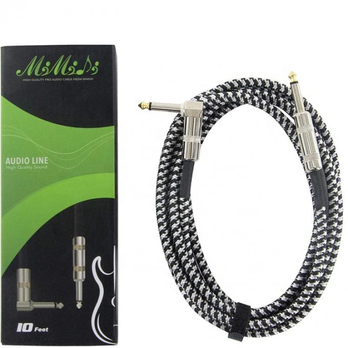 Durable Braided Right Angle to Straight 3M 10FT 1/4 inch TS Jack Music Instrument Electric Guitar Cable 4