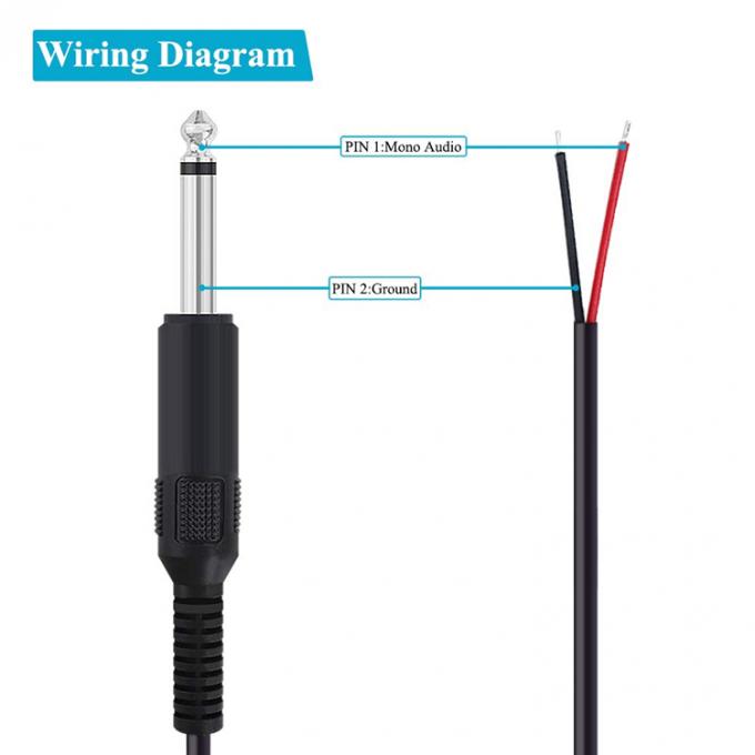 6.35mm 1/4 Inch TS 2 Ploes Jack Mono Male Audio Plug to Bare Wire Open End Cable for Microphone 2