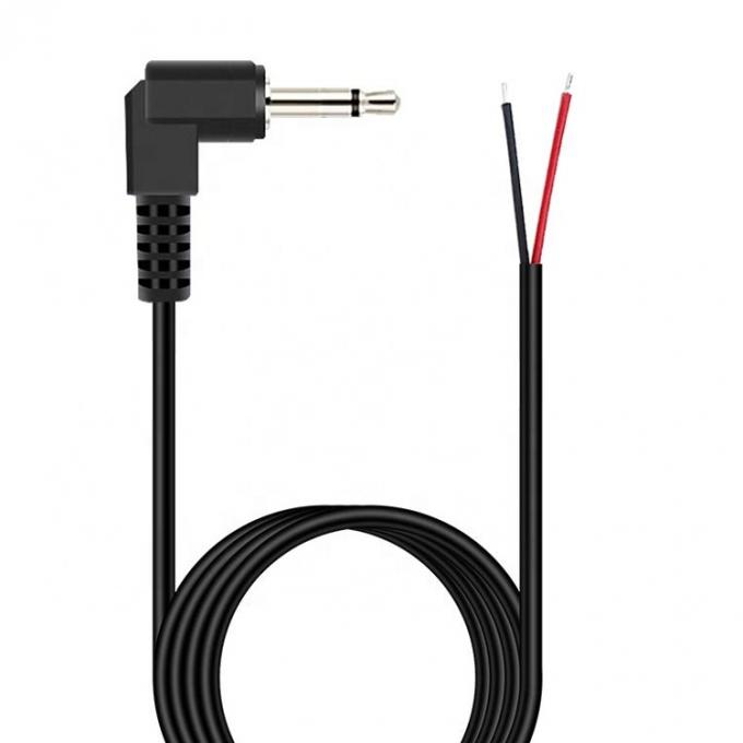 90 Degree Right Angle 2 Poles TS 3.5mm Stereo Audio Jack to Stripped Pigtail Tinned Bare Wire End Cable 0
