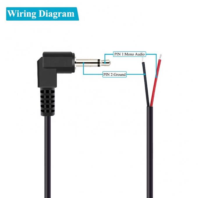 90 Degree Right Angle 2 Poles TS 3.5mm Stereo Audio Jack to Stripped Pigtail Tinned Bare Wire End Cable 1