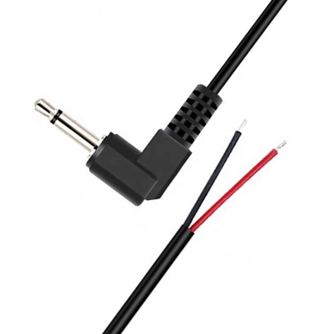 90 Degree Right Angle 2 Poles TS 3.5mm Stereo Audio Jack to Stripped Pigtail Tinned Bare Wire End Cable 2