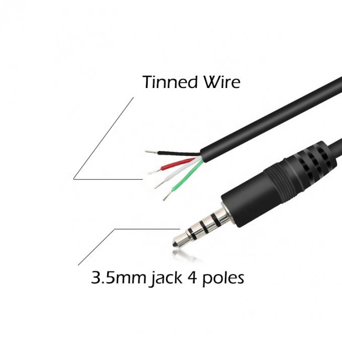 Custom 4 Poles TRRS 3.5mm Stereo Audio Jack to Stripped Pigtail Tinned Bare Wire End Cable 1