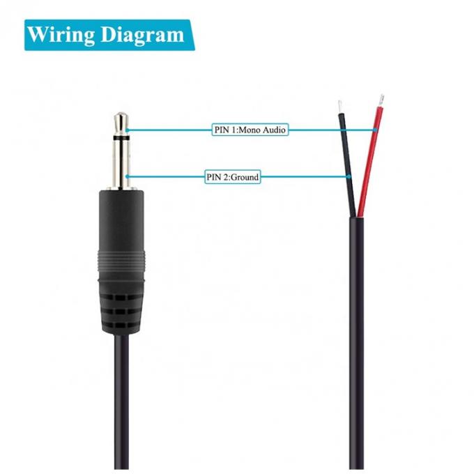 Custom 2 Poles TS 3.5mm Stereo Audio Mono Jack Male Plug to Stripped Pigtail Tinned Bare Wire End Cable 1