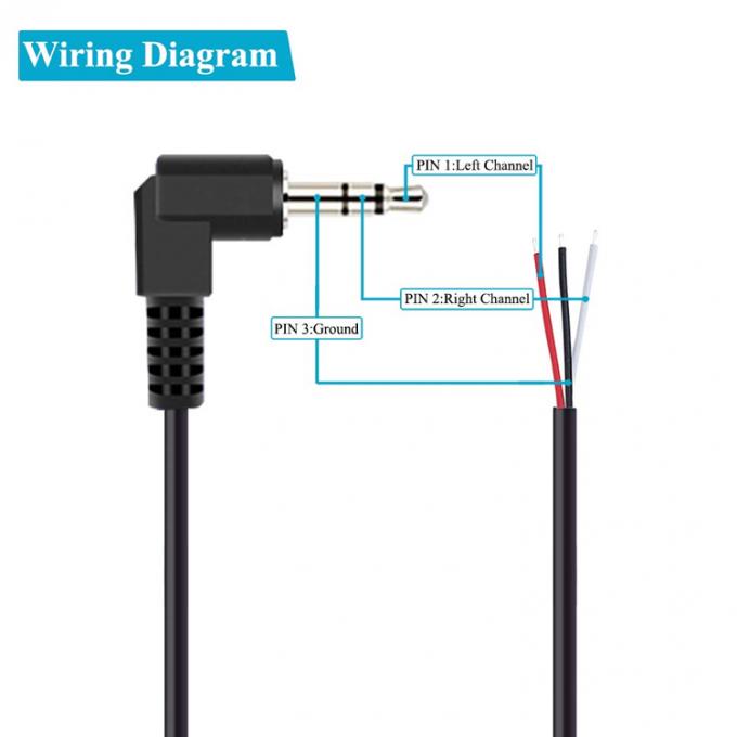 90 Degree Right Angle 3 Poles TRS 3.5mm Stereo Audio Jack to Stripped Pigtail Tinned Bare Wire End Cable 1