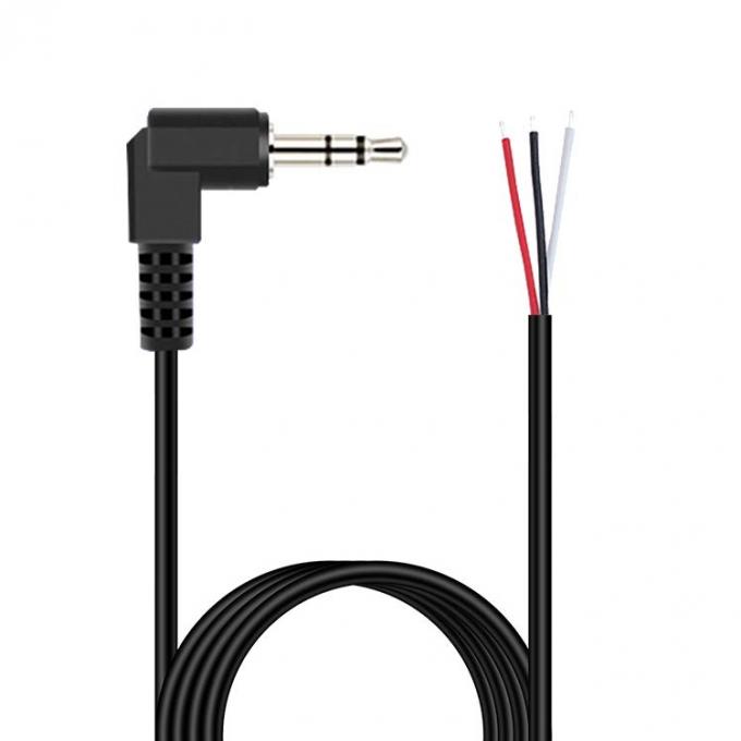 90 Degree Right Angle 3 Poles TRS 3.5mm Stereo Audio Jack to Stripped Pigtail Tinned Bare Wire End Cable 2