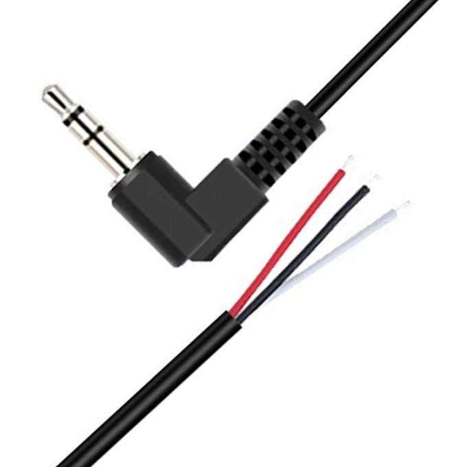 90 Degree Right Angle 3 Poles TRS 3.5mm Stereo Audio Jack to Stripped Pigtail Tinned Bare Wire End Cable 0