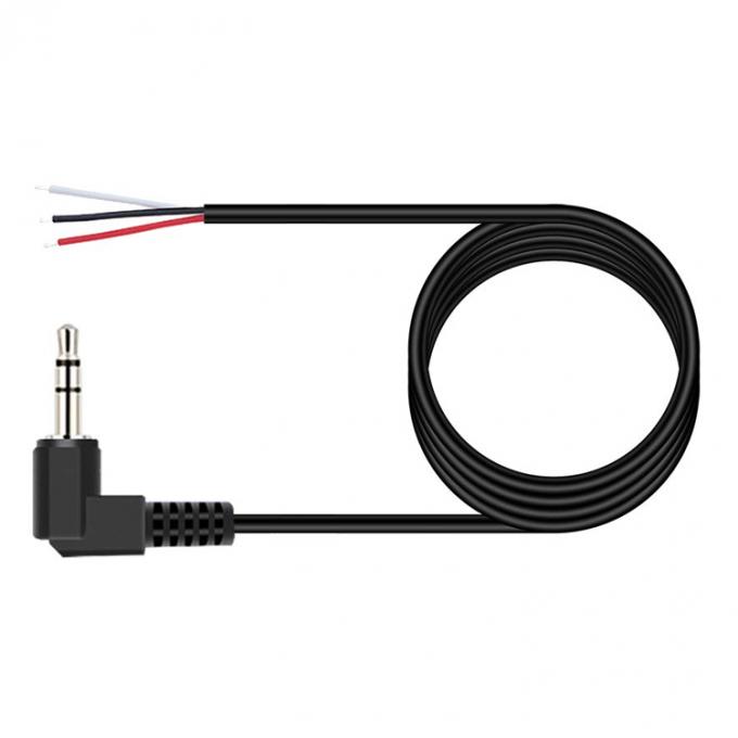 90 Degree Right Angle 3 Poles TRS 3.5mm Stereo Audio Jack to Stripped Pigtail Tinned Bare Wire End Cable 3