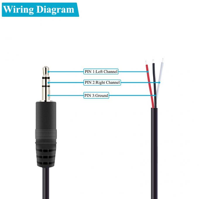 Custom 3 Poles 3.5mm Stereo Audio Jack to Stripped Pigtail Tinned Bare Wire End Cable 1