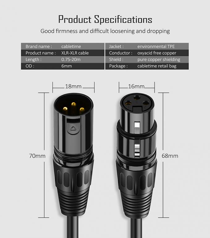 OEM HiFi Microfono Microphone 3 PIN XLR Connector Audio Jack Male To XLR Female DMX Cable 3