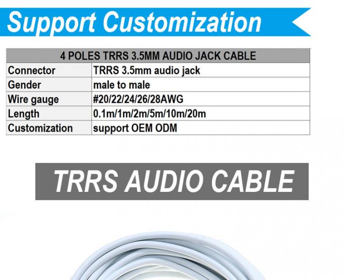 3.5mm Male to Male Stereo Aux Mono Jack 4 Poles TRRS  Microphone Audio Cable 0