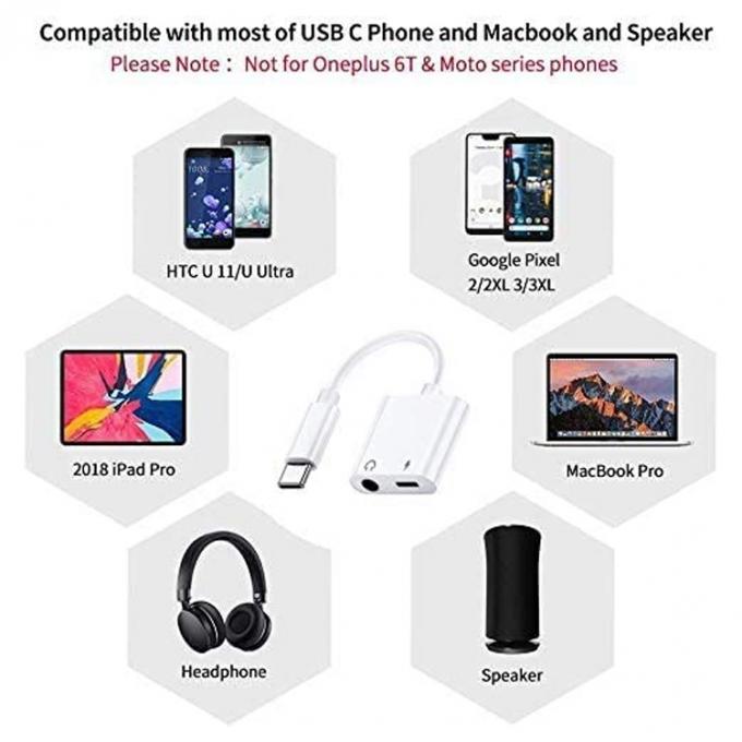 2 in 1 USB C to 3.5mm jack AUX Headphone earphone dongle Adapter for Samsung Note goole pixel 4 4XL 3 3XL 2 2XL 5