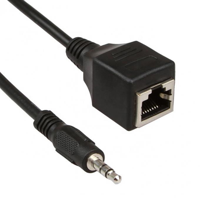 3.5mm Stereo Jack to RJ45 Female Socket Cat5 Cat6 Ethernet Extender Audio Cable 3