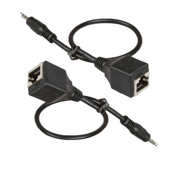 3.5mm Stereo Jack to RJ45 Female Socket Cat5 Cat6 Ethernet Extender Audio Cable 4