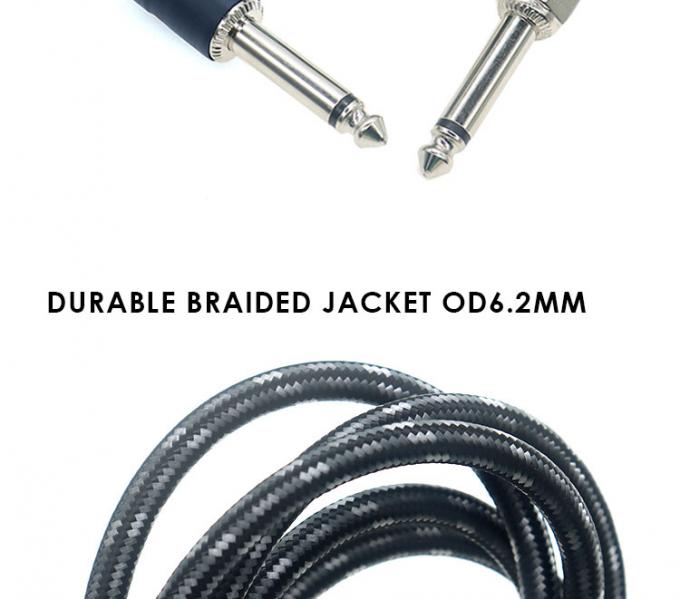 L Shape 90 Degree Right Angle to Straight Durable Braided Jacket 6.35mm Ts Jack Instrument Electric Guitar Patch Audio Cable 3