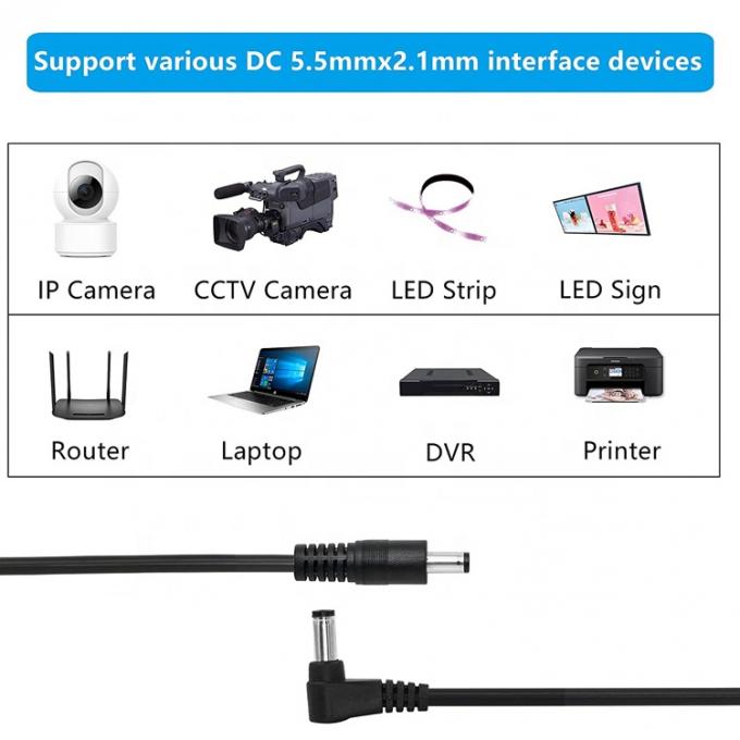 90 Degree Right Angle Male to Straight Male 5.5x2.1mm Barrel Jack DC Power Extension Cable 5