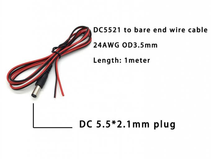Red Black DC Male 5.5x2.1mm Barrel Jack to Stripped Open Bare End Tinned Wire Cable 1