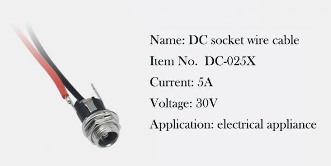Panel Mount Threaded DC Socket Female Jack 5.5x2.1mm to 2 Wires Open Pigtail End Cable 1
